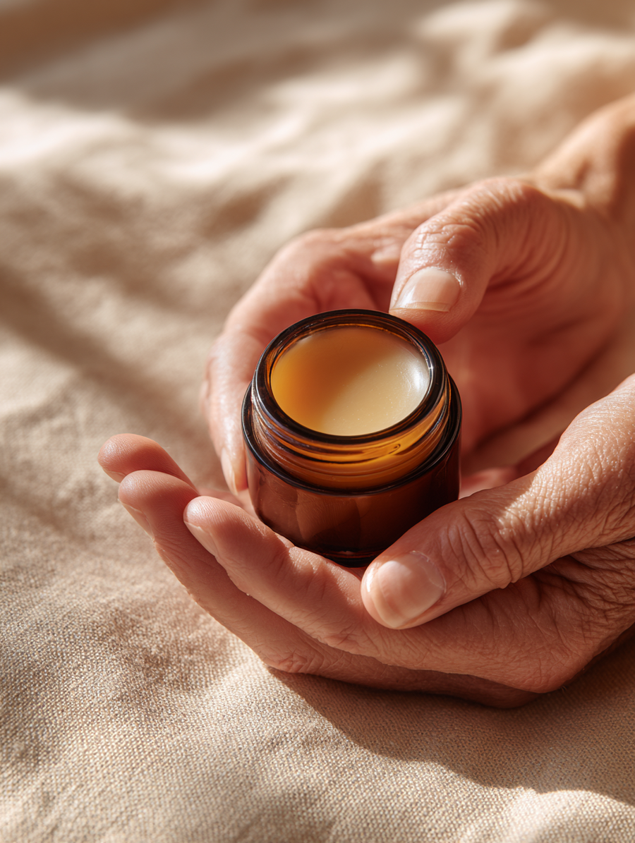 Suet'Amor balm being applied to skin